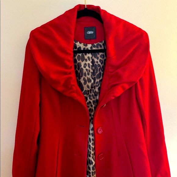 Express Red Women's Coat A Line Wool blend Small Knee Length Fit n Flare Small - Picture 4 of 9